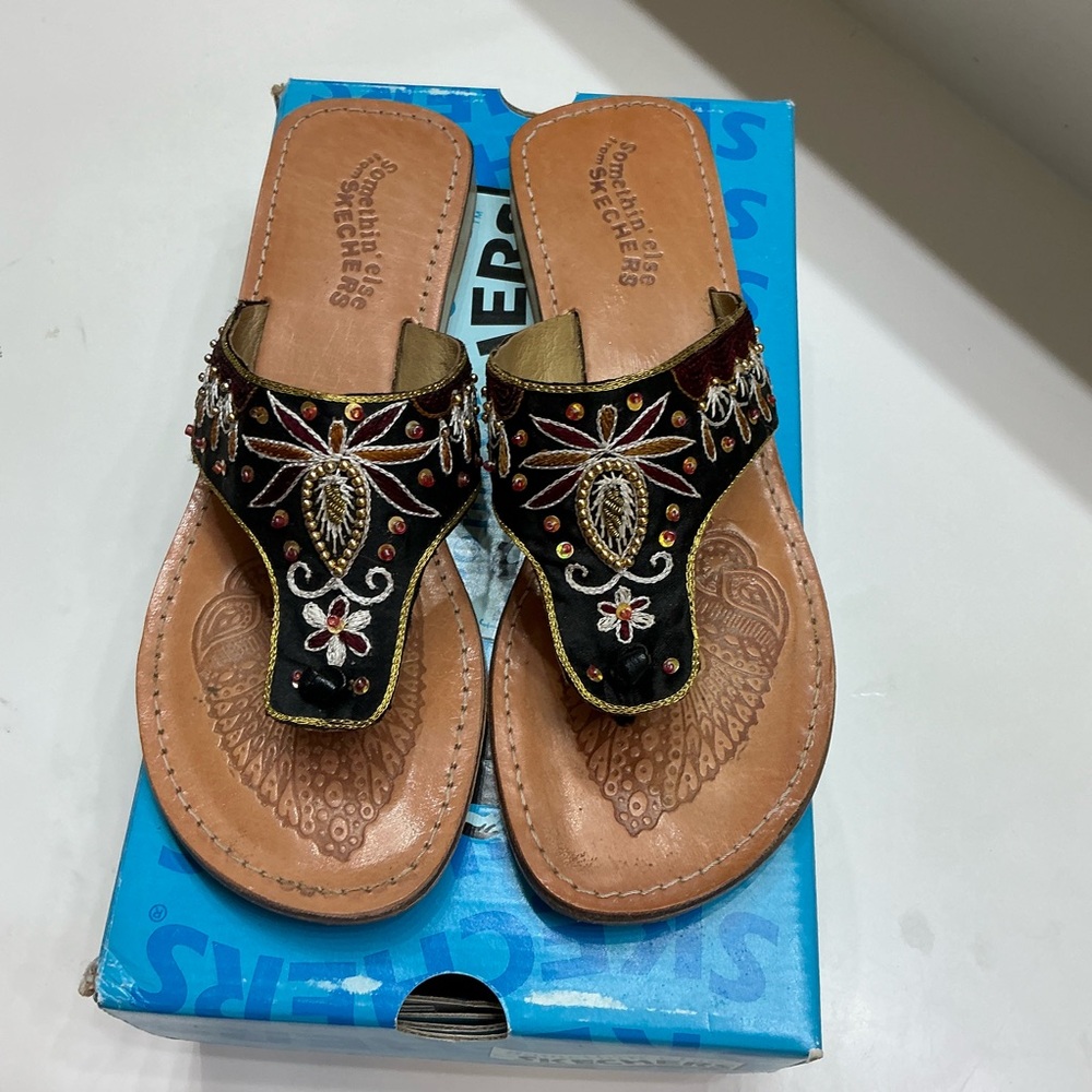 Skechers Black and Brown Sandals with Ornate Design